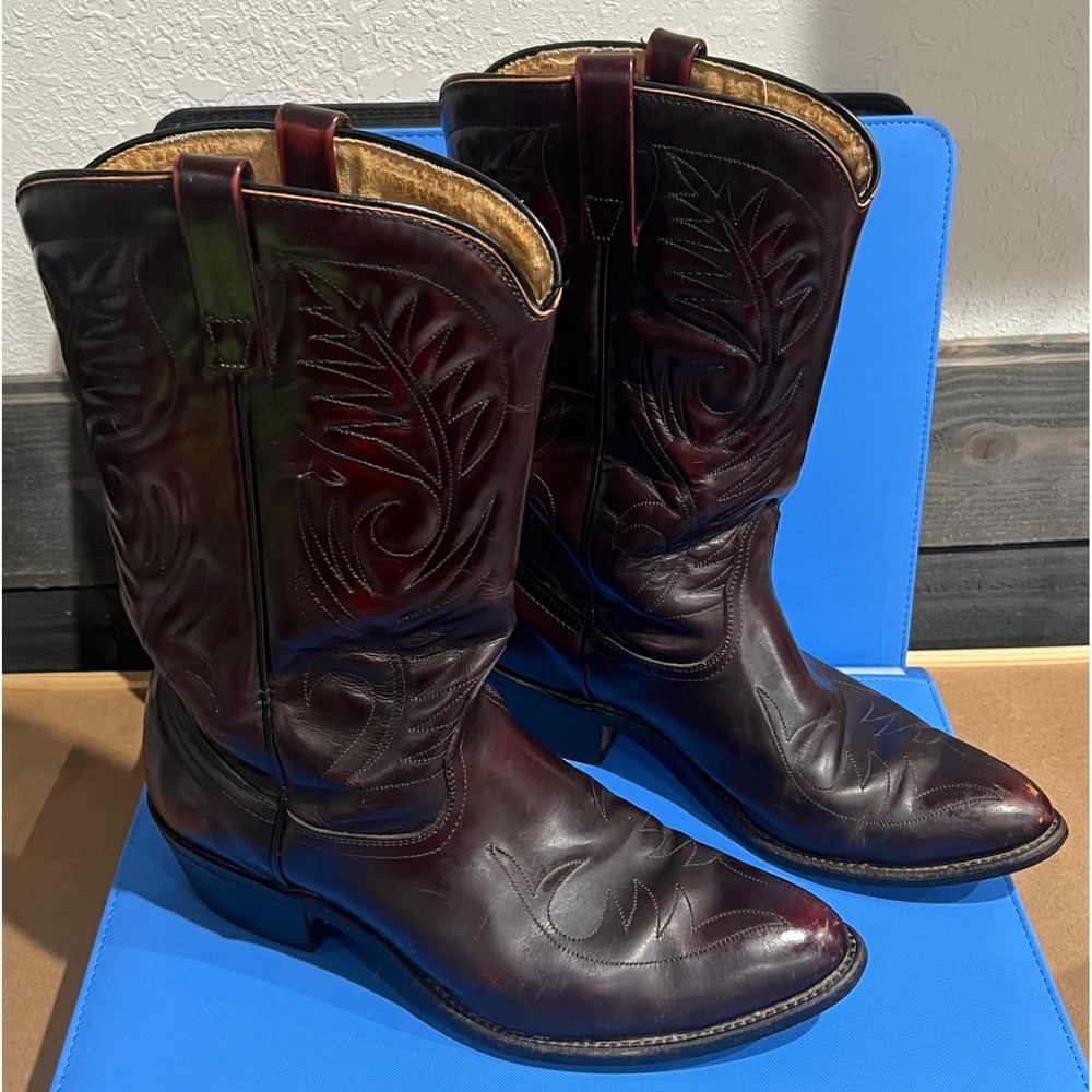 Mason Mens Burgundy Leather Western Cowboy Boots Made in USA Size 10 B 6322-17